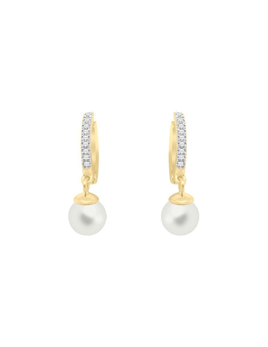 Aretes redondos Moly de oro con acabado brillante perla y diamante