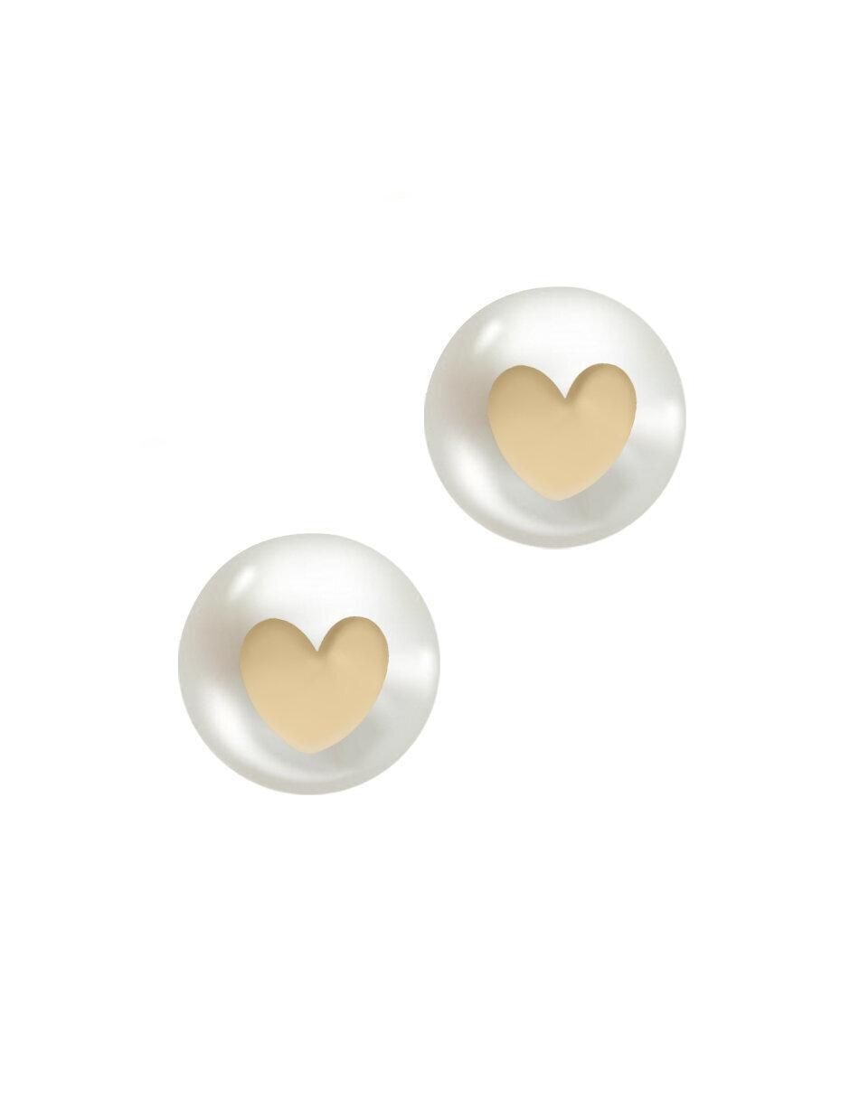 Aretes redondos Cuory de oro con acabado brillante perla