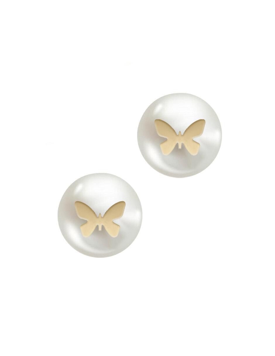 Aretes redondos Malory de oro con acabado brillante perla