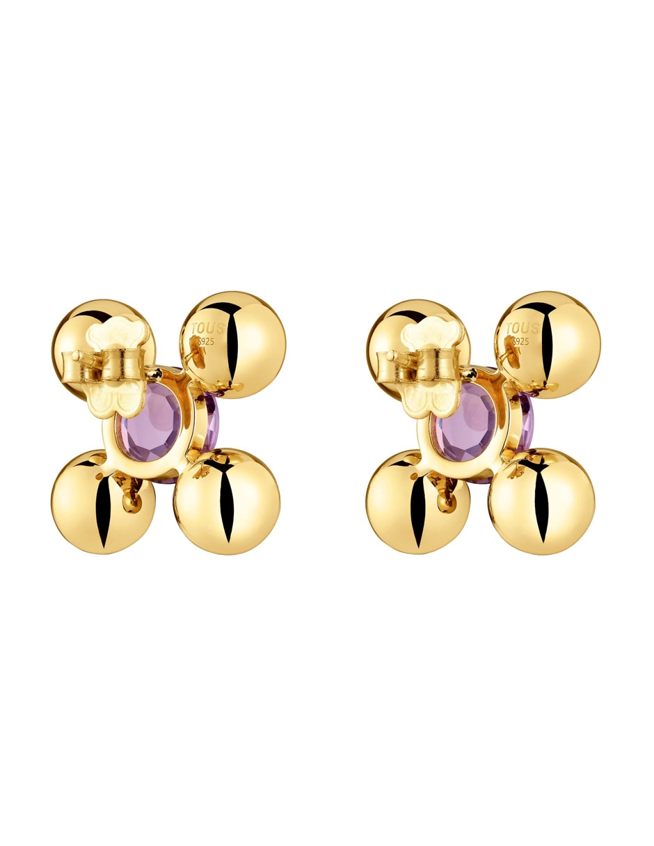 Aretes redondos Sugar Party de plata P 925 con acabado baño de oro amatista 3