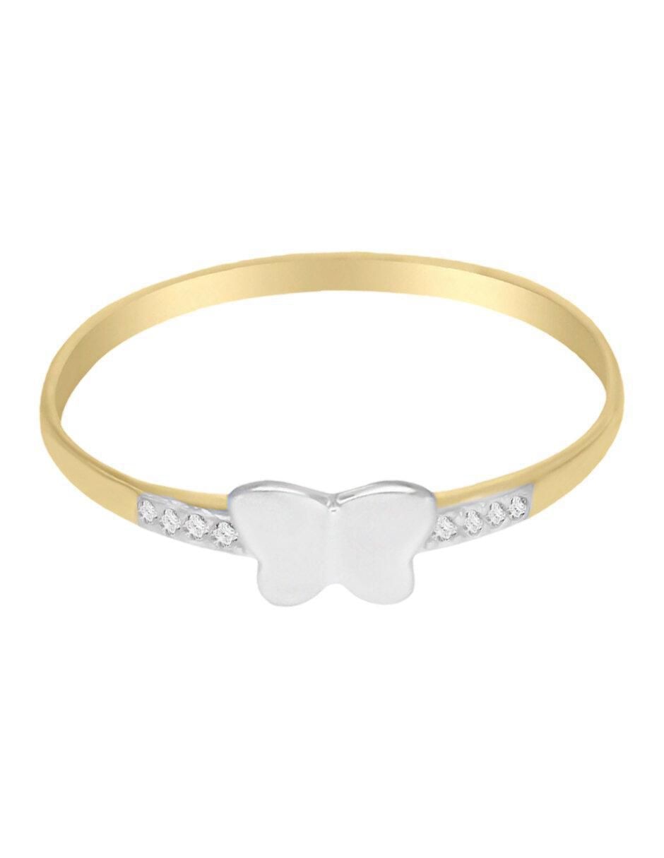 Anillo de mariposa Fantasy 14 k de oro amarillo diamante brillante