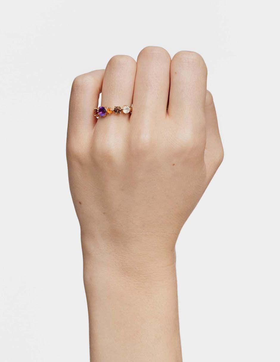 Anillo Sugar Party de plata P 925 amatista y cuarzo con acabado baño de oro 6