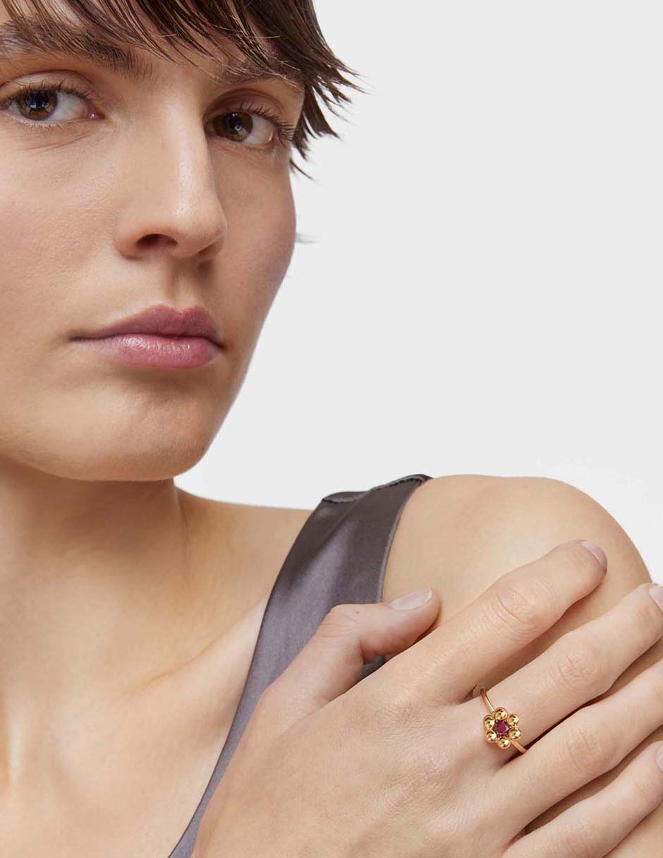 Anillo de flor Sugar Party de plata P 925 rodolita con acabado baño de oro 4