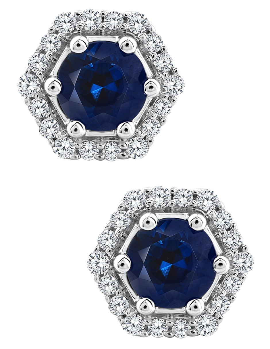 Aretes hexagonales de oro con acabado brillante zafiro