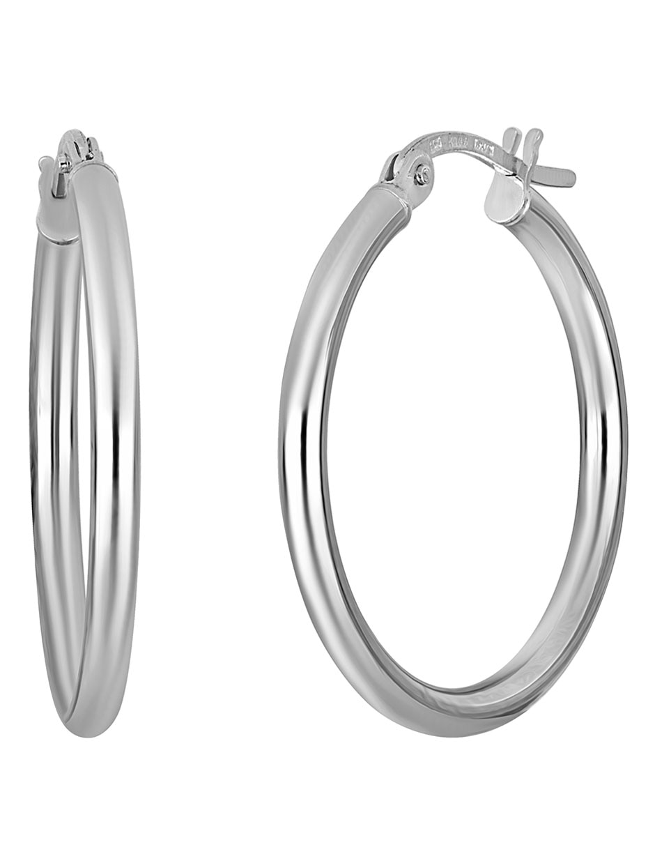 Arracadas redondas de oro blanco 14 k con acabado pulido