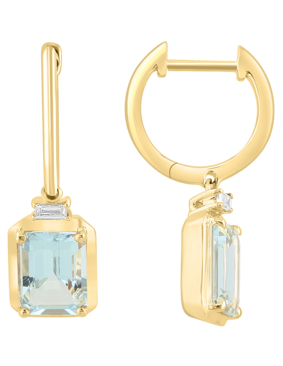Aretes cuadrados Aquarius de oro con acabado brillante diamante y aguamarina 2