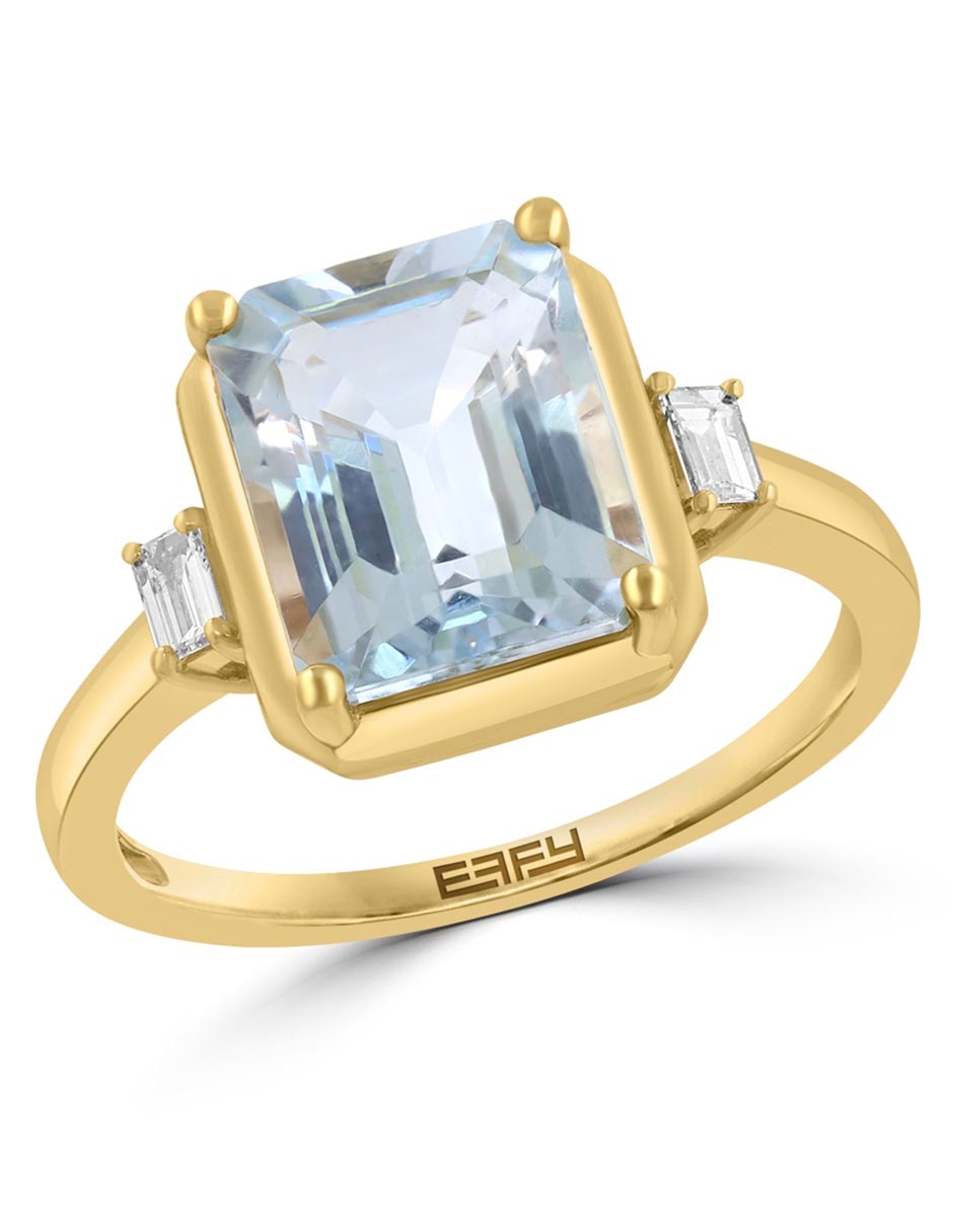 Anillo cuadrado 14 k de oro esmeralda y diamante brillante