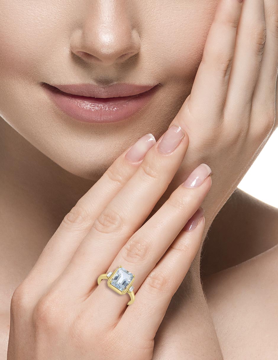 Anillo cuadrado 14 k de oro esmeralda y diamante brillante 4