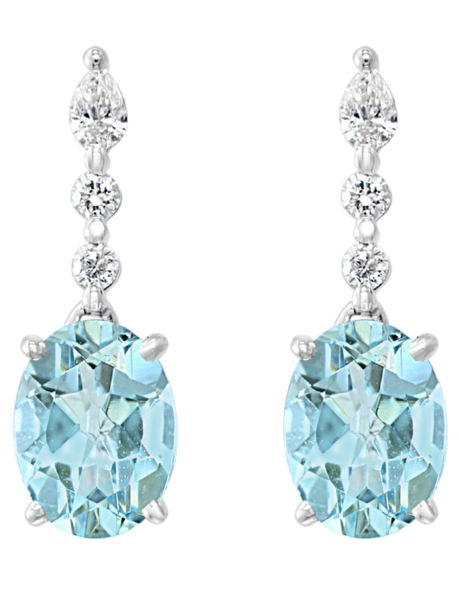 Aretes Aquarius de oro con acabado brillante diamante y aguamarina