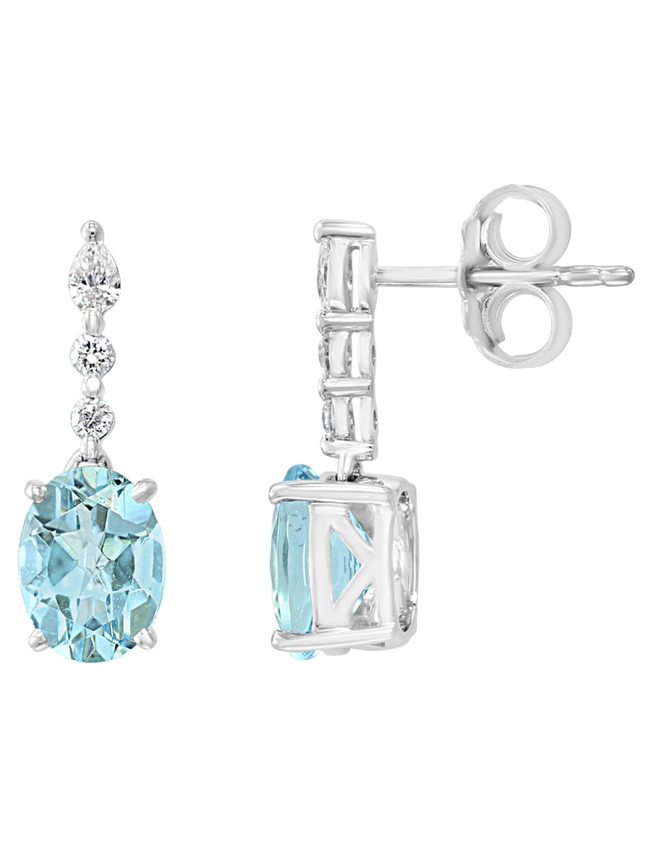 Aretes Aquarius de oro con acabado brillante diamante y aguamarina 2
