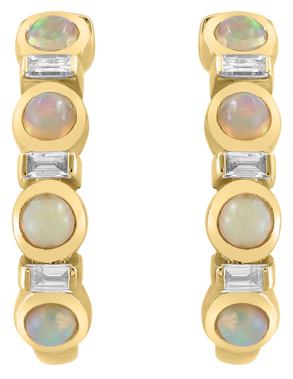 Aretes redondos Aurora de oro con acabado brillante diamante y ópalo