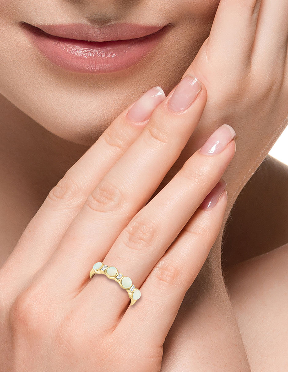 Anillo Aurora 14 k de oro diamante y ópalo etíope brillante 3
