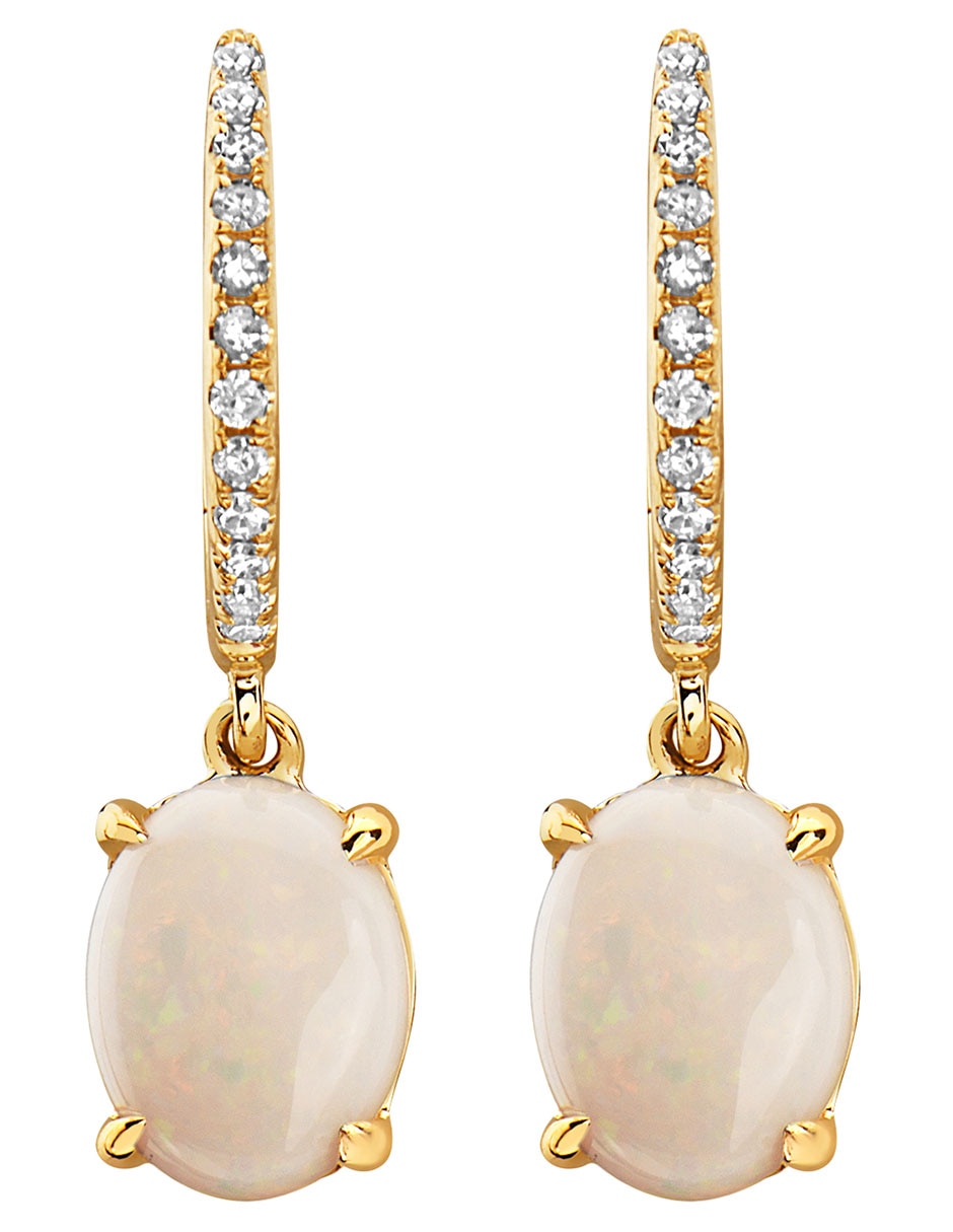 Aretes Aurora de oro con acabado pavé diamante y ópalo