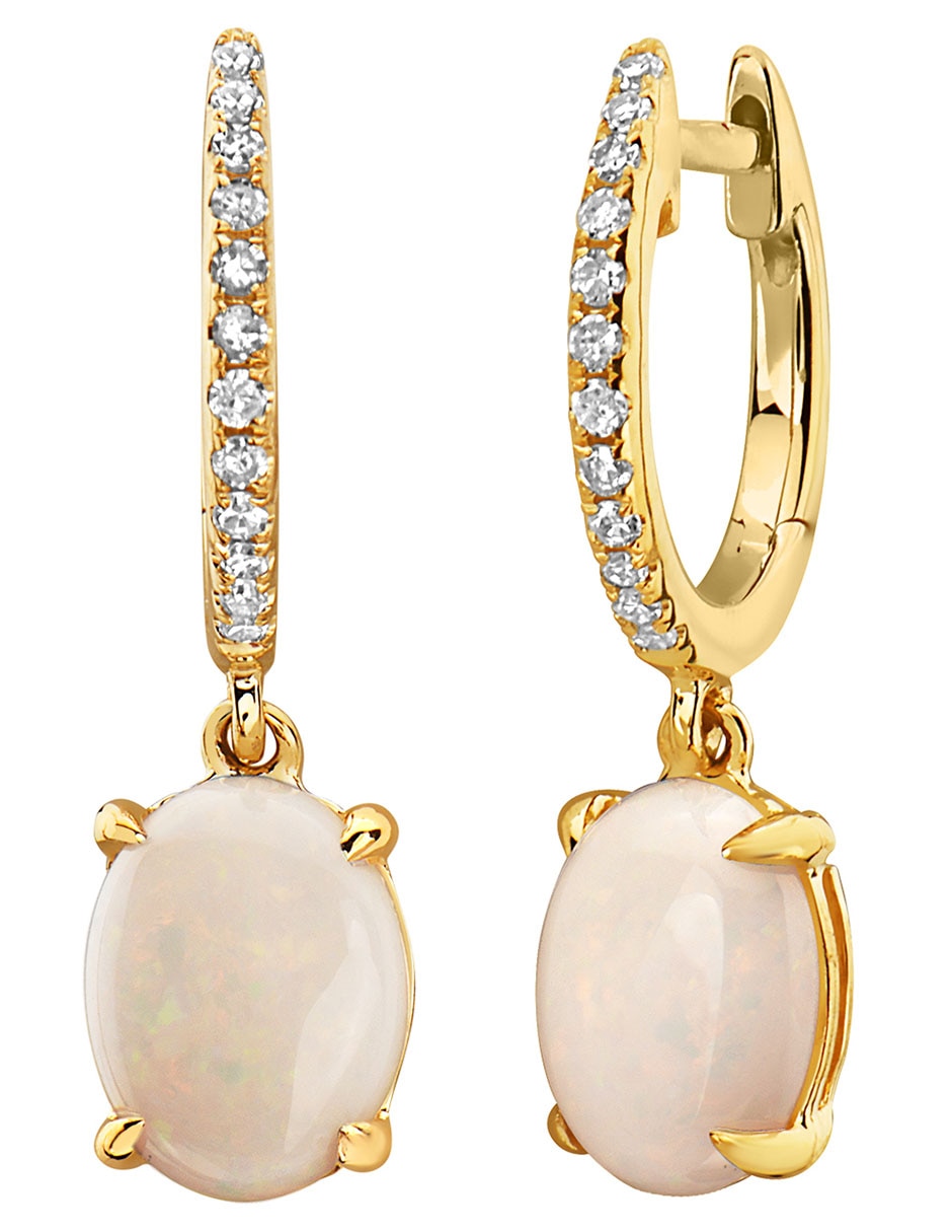 Aretes Aurora de oro con acabado pavé diamante y ópalo 2