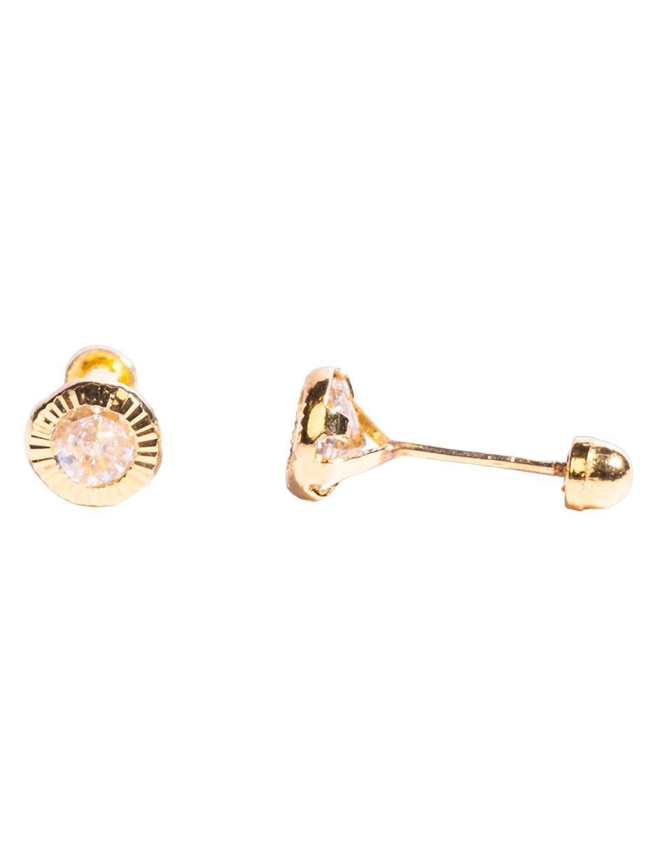 Broqueles redondos de oro con acabado diamantado zirconia