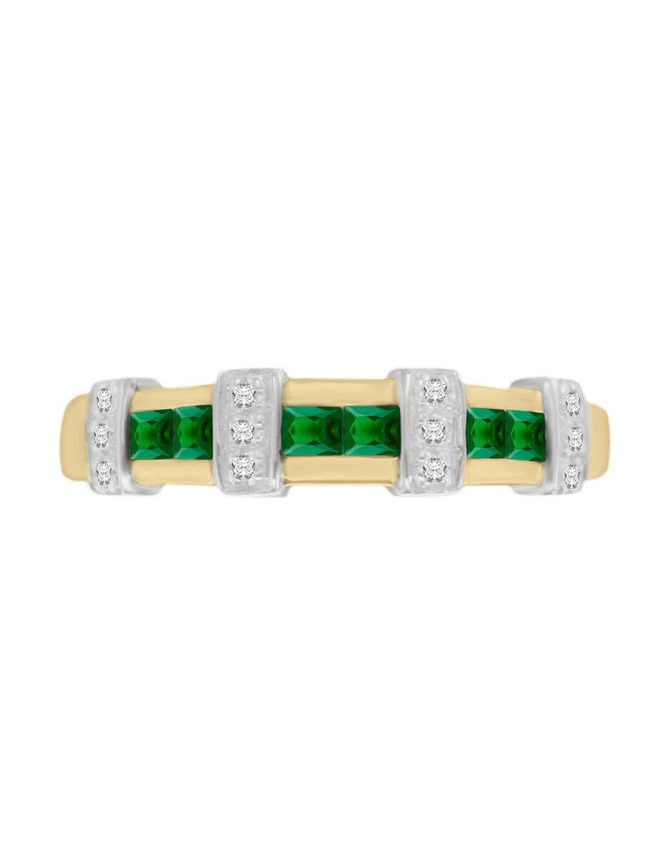 Anillo Luisiana 14 k de oro amarillo esmeralda y diamante brillante
