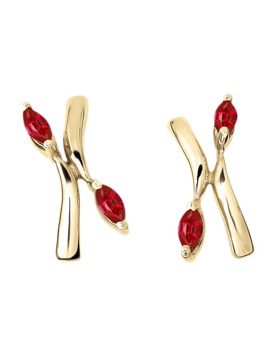 Aretes de letra x Danna de oro amarillo con acabado brillante rubí