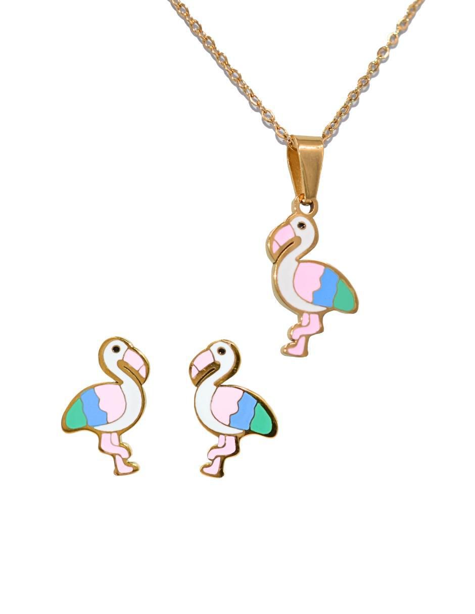 Aretes y collar de flamingo 1