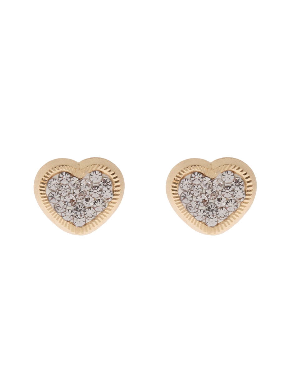 Broqueles de corazón de oro con acabado brillante zirconia