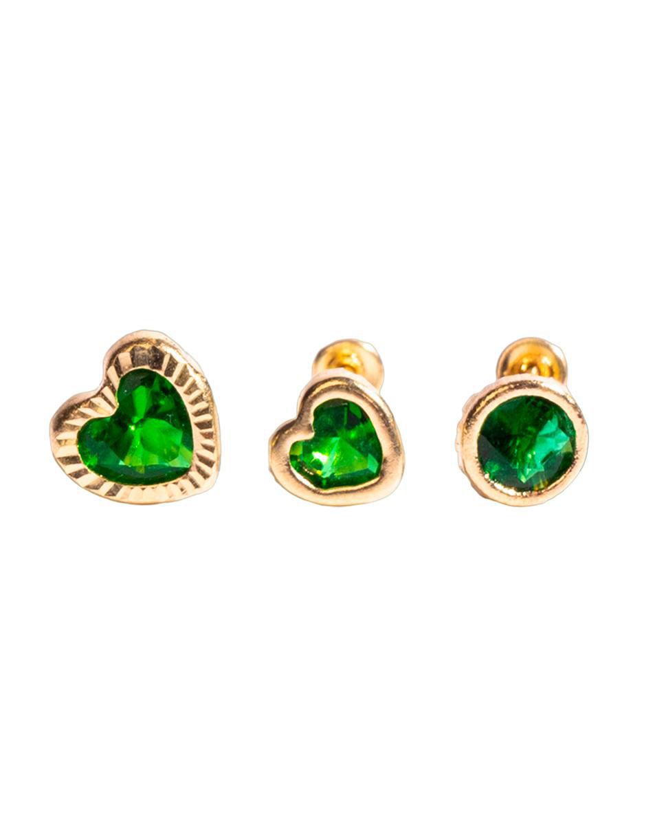 Set de aretes de corazón de oro con acabado diamantado zirconia