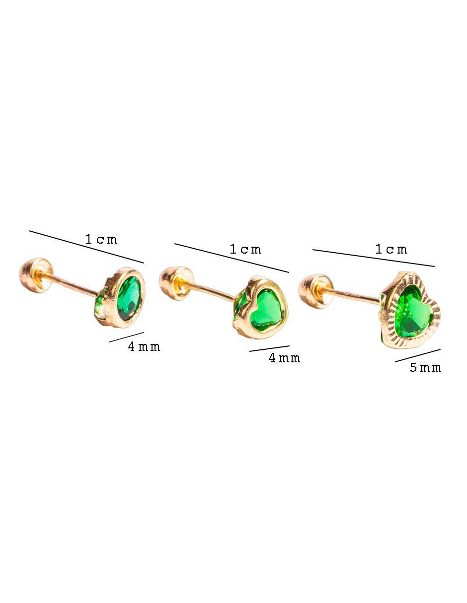 Set de aretes de corazón de oro con acabado diamantado zirconia 4