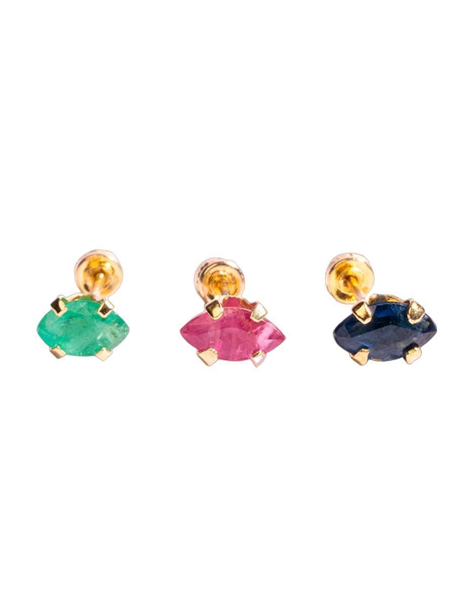 Set de aretes ovalados de oro con acabado brillante rubí y zafiro Set de aretes ovalados de oro con acabado brillante rubí y zafiro
