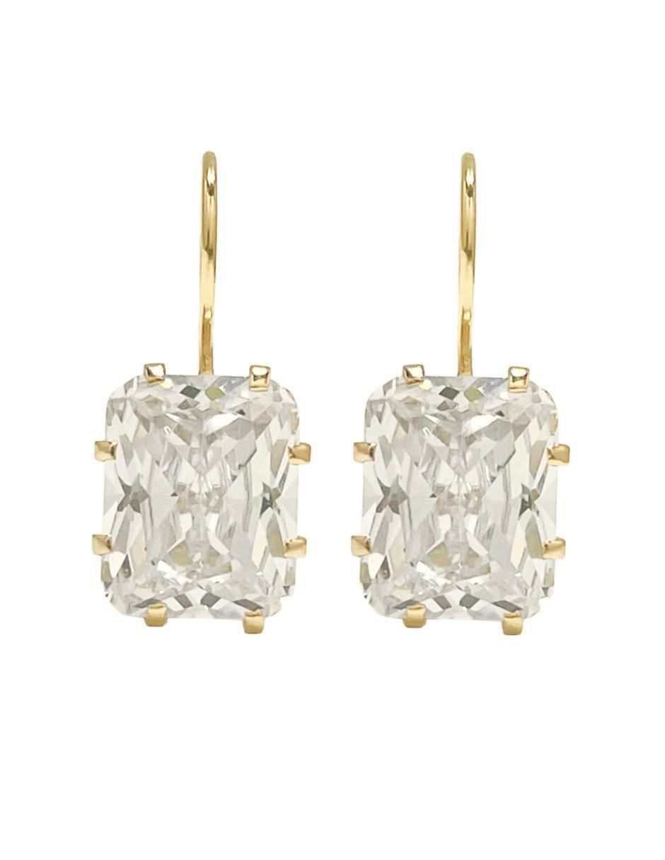 Aretes de rectángulo de oro con acabado brillante zirconia Aretes de rectángulo de oro con acabado brillante zirconia