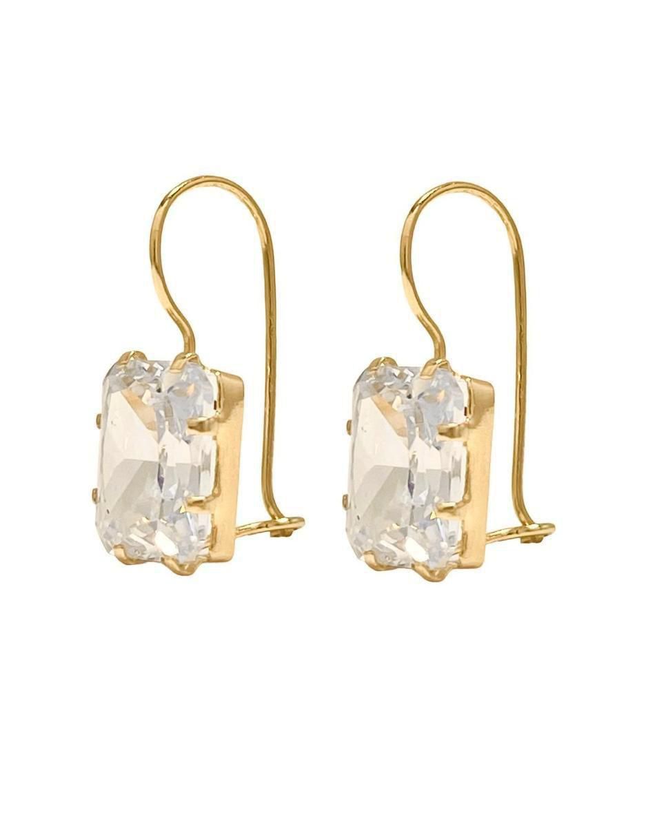 Aretes de rectángulo de oro con acabado brillante zirconia 2