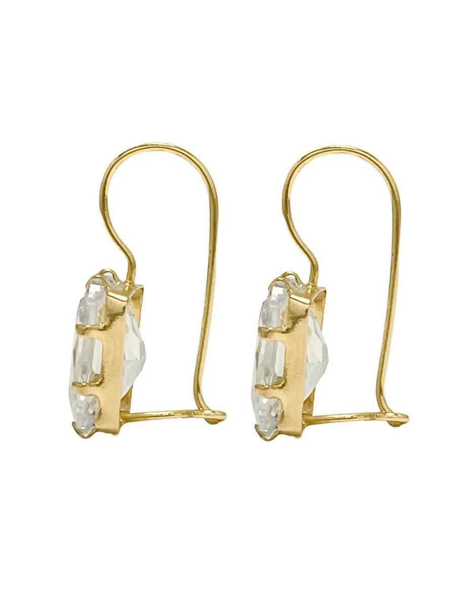 Aretes de rectángulo de oro con acabado brillante zirconia 3