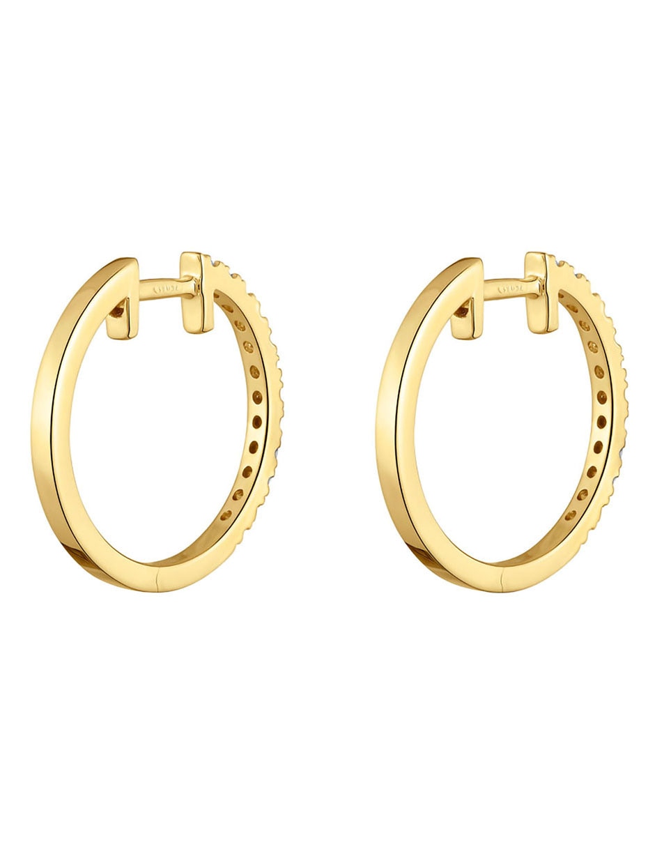 Aretes de aro circulares Les Classiques de oro amarillo con acabado brillante diamante 3