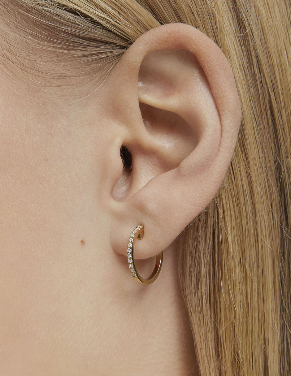 Aretes de aro circulares Les Classiques de oro amarillo con acabado brillante diamante 6