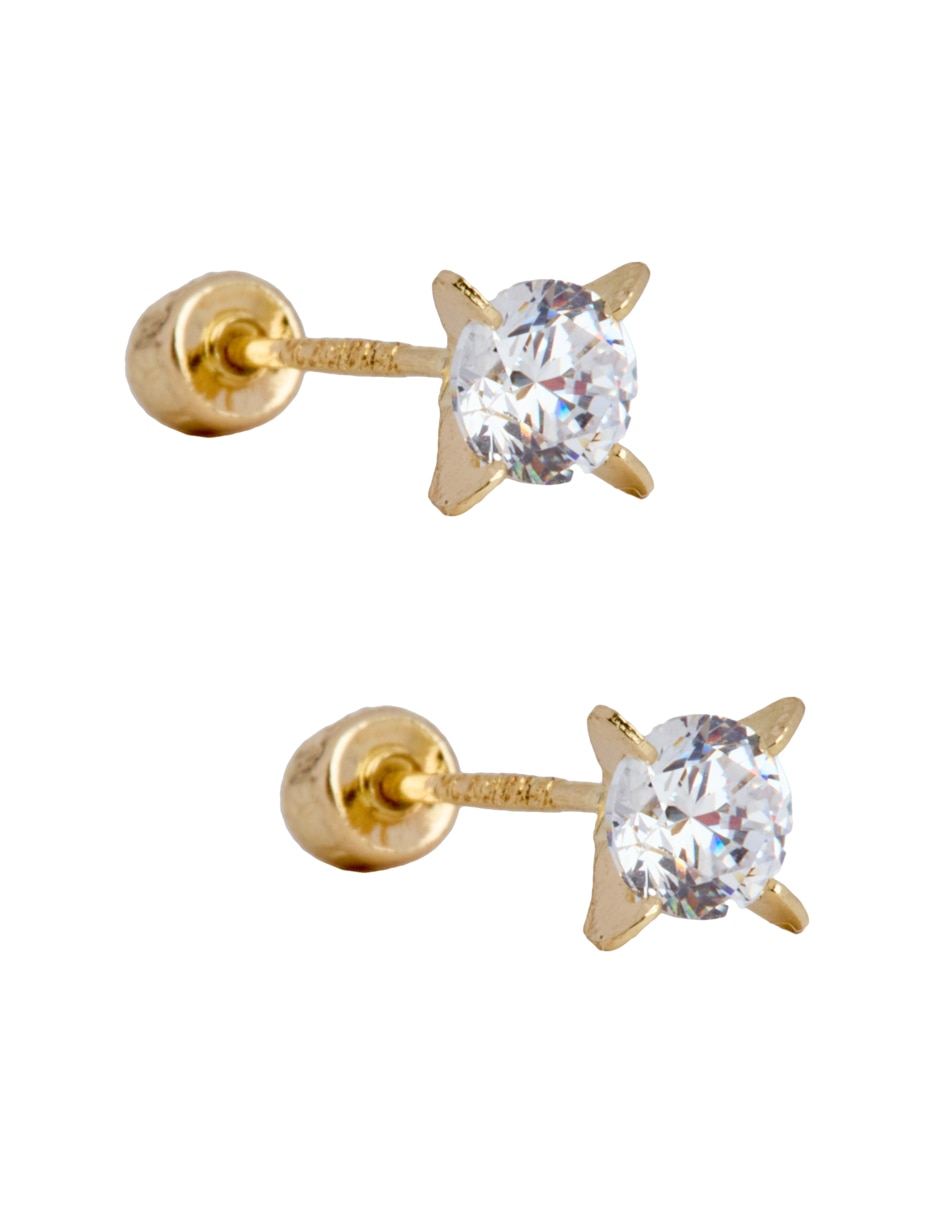 Broqueles de oro 14 k con acabado brillante zirconia 2