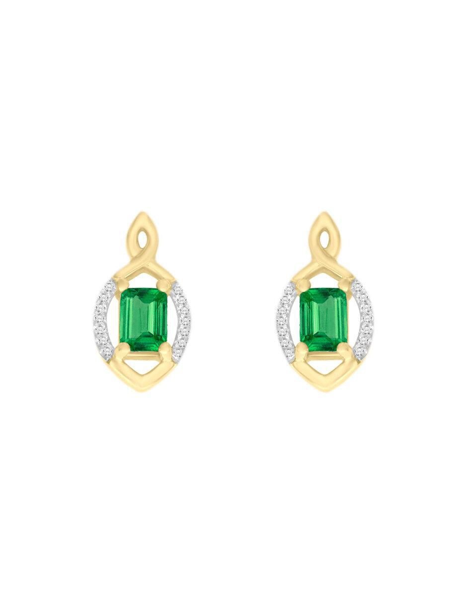 Aretes Katina de oro amarillo con acabado brillante esmeralda y diamante
