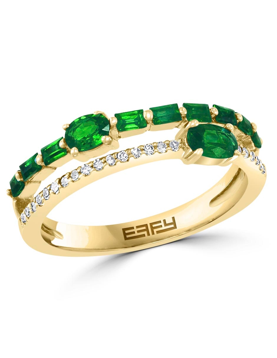 Anillo 14 k de oro amarillo esmeralda y diamante brillante Anillo 14 k de oro amarillo esmeralda y diamante brillante