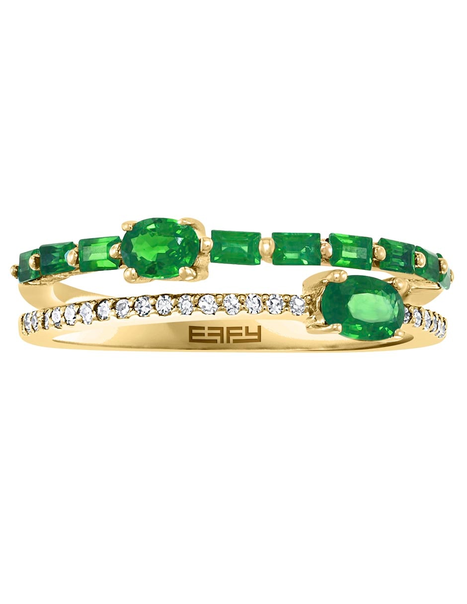 Anillo 14 k de oro amarillo esmeralda y diamante brillante 2