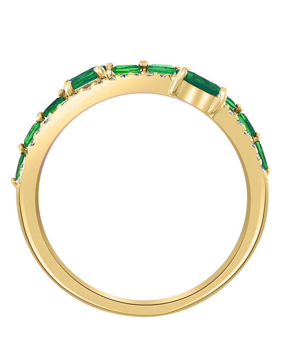 Anillo 14 k de oro amarillo esmeralda y diamante brillante 3