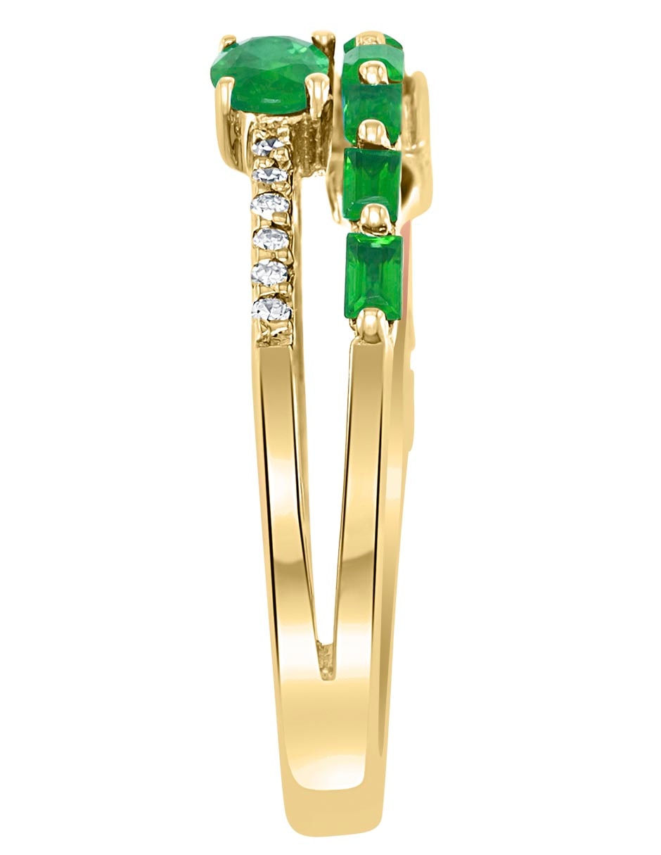 Anillo 14 k de oro amarillo esmeralda y diamante brillante 4