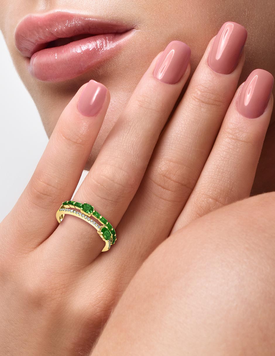 Anillo 14 k de oro amarillo esmeralda y diamante brillante 5