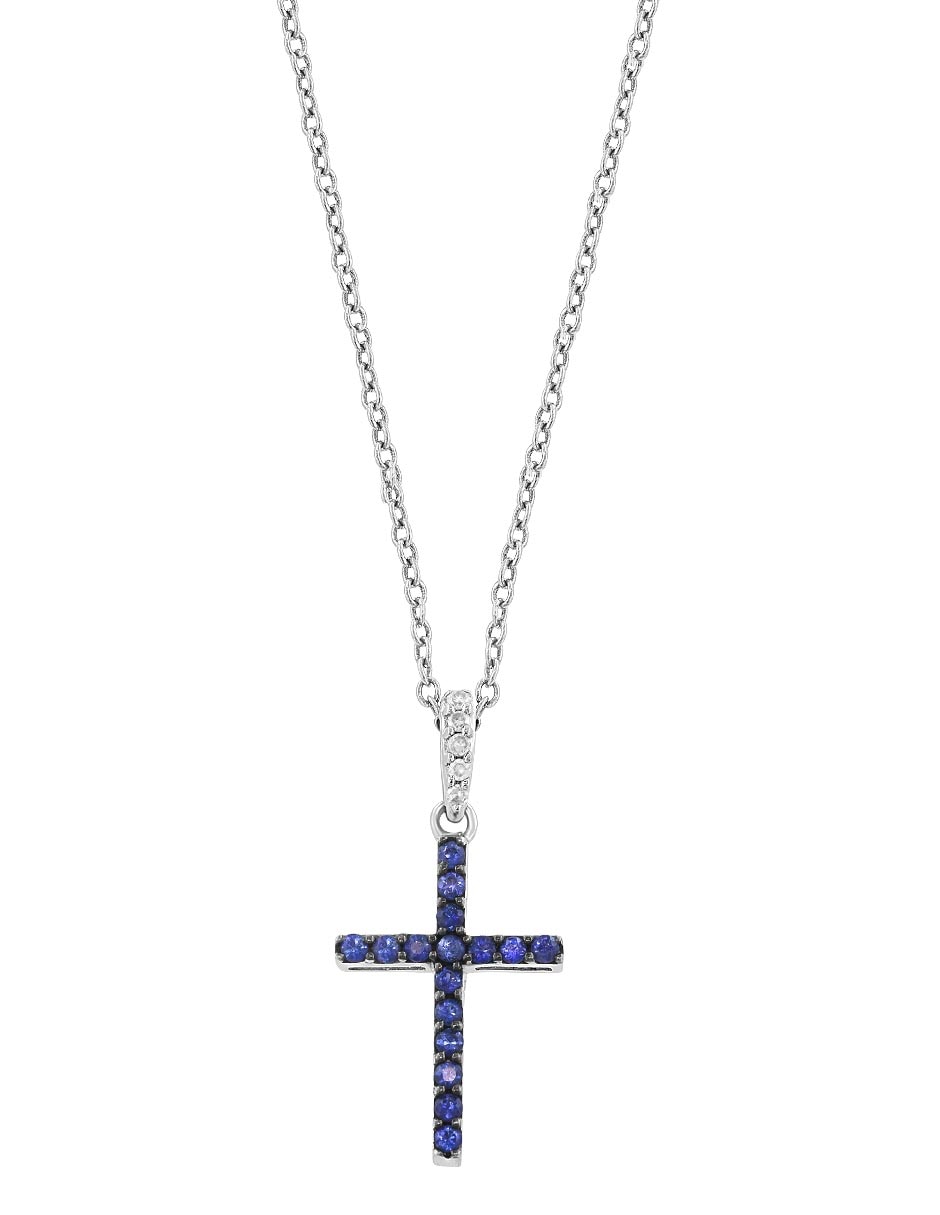 Collar con dije de cruz de oro blanco 14 K