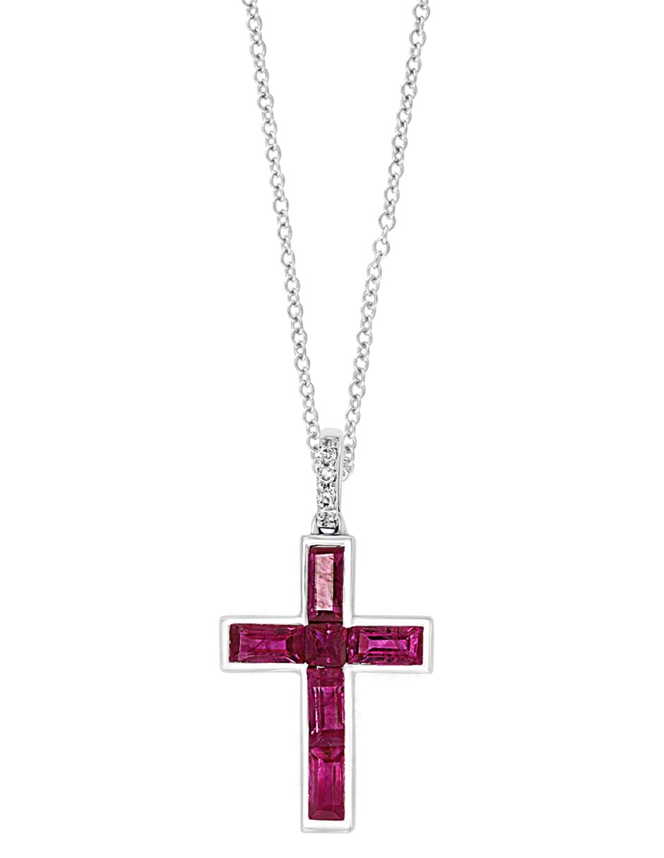 Collar con dije de cruz de oro blanco 14 K 2