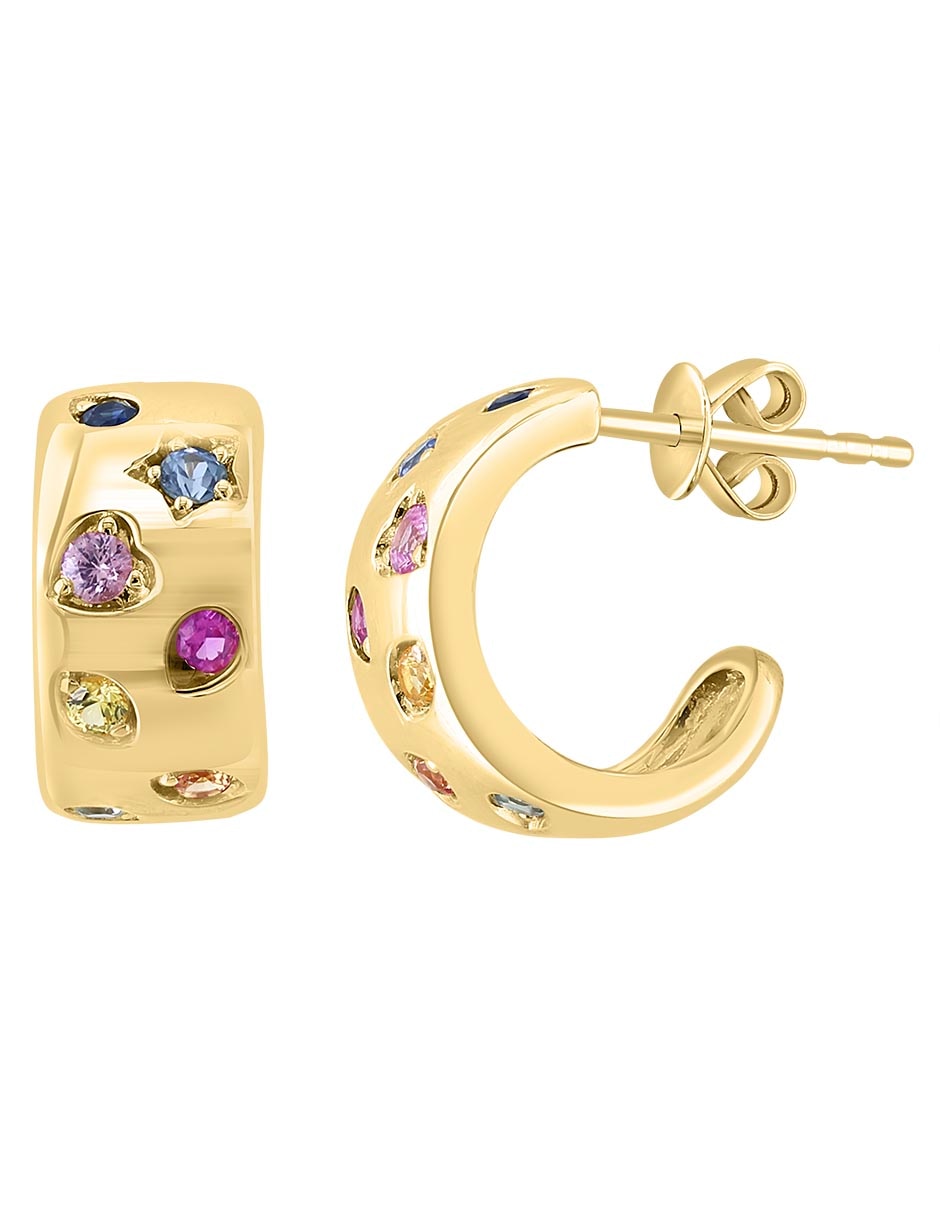 Aretes cortos de oro amarillo 14 K con acabado pavé Zafiro