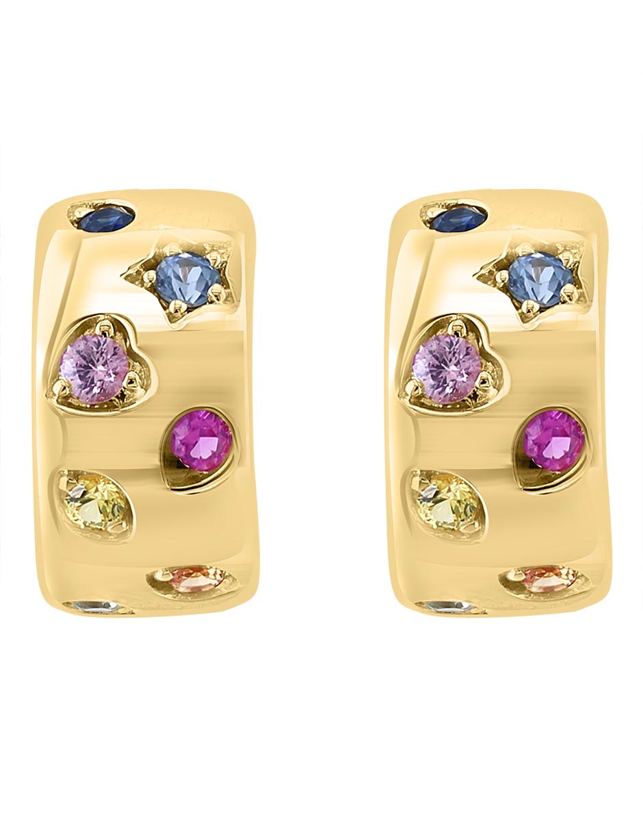 Aretes cortos de oro amarillo 14 K con acabado pavé Zafiro 2