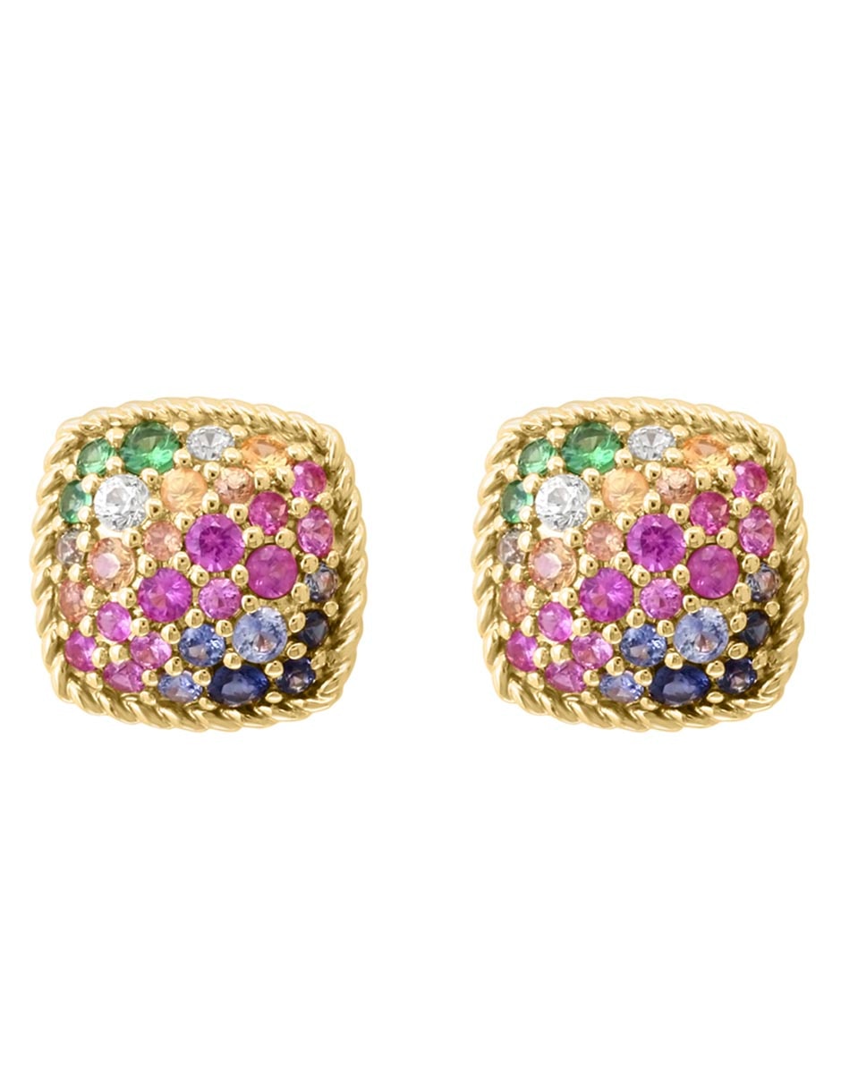 Broqueles cuadrados de oro 14 K con acabado lustre zafiro y diamante 2