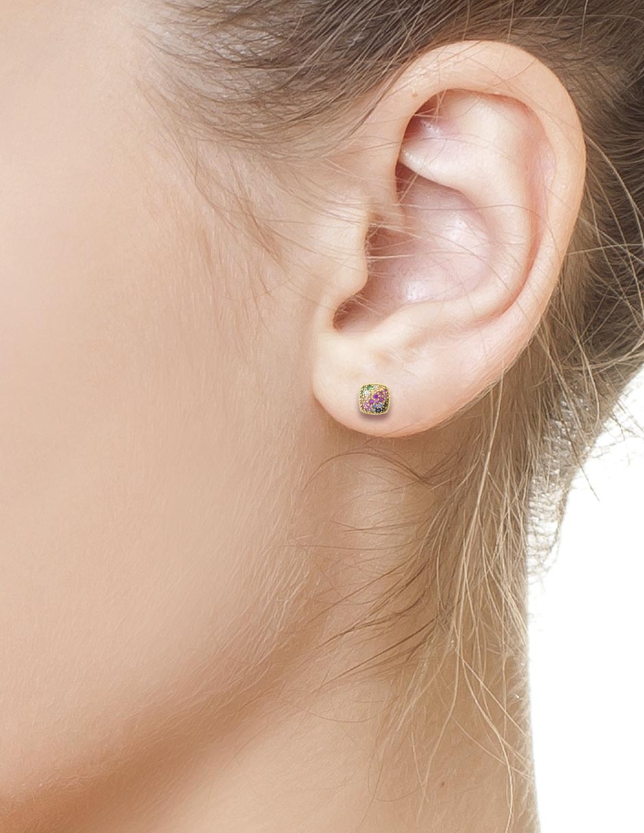 Broqueles cuadrados de oro 14 K con acabado lustre zafiro y diamante 3