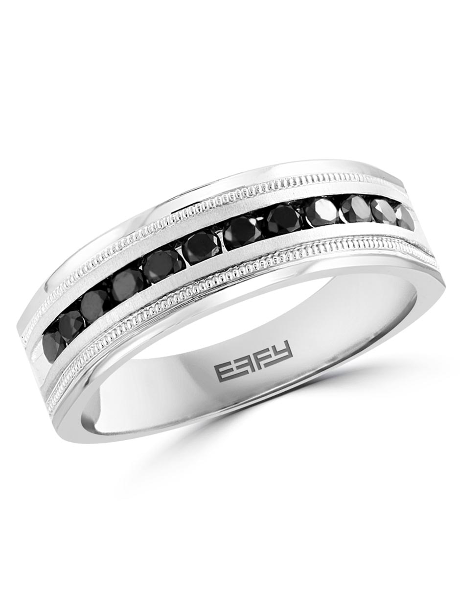 Anillo circular 14 k de oro blanco diamante negro pulido