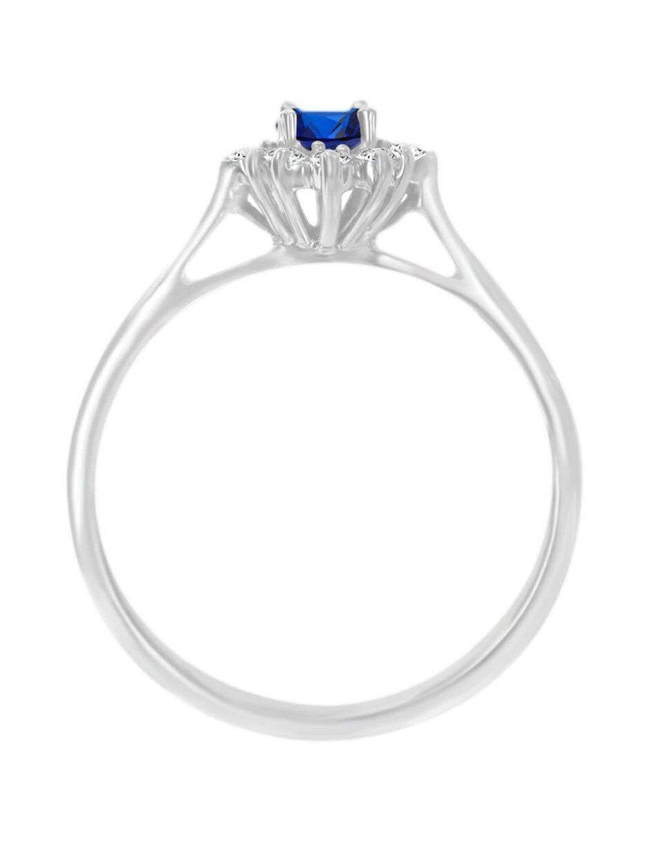 Anillo Arnau 14 k de oro blanco zafiro y diamante brillante 2