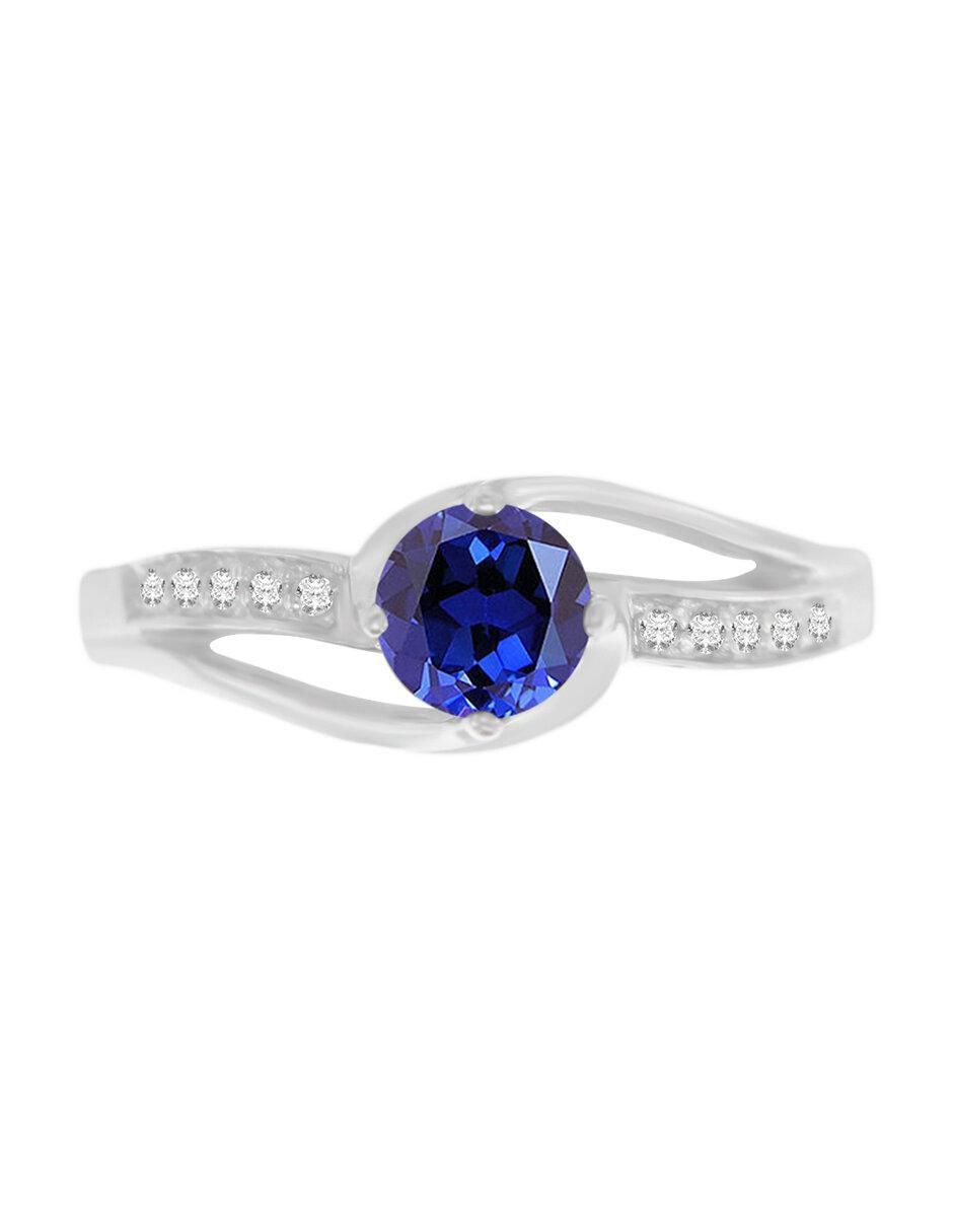 Anillo Venice 14 k de oro blanco zafiro y diamante brillante