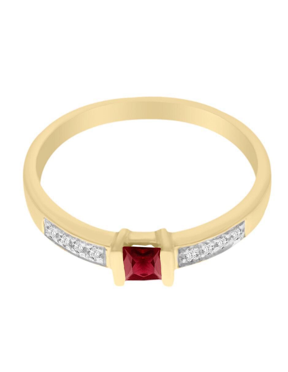 Anillo Ali 14 k de oro amarillo rubí y diamante brillante
