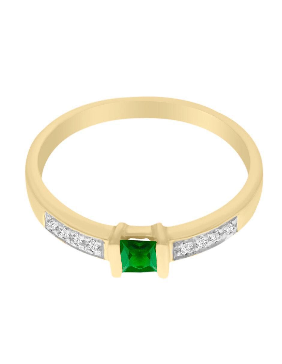 Anillo Ali 14 k de oro amarillo esmeralda y diamante brillante