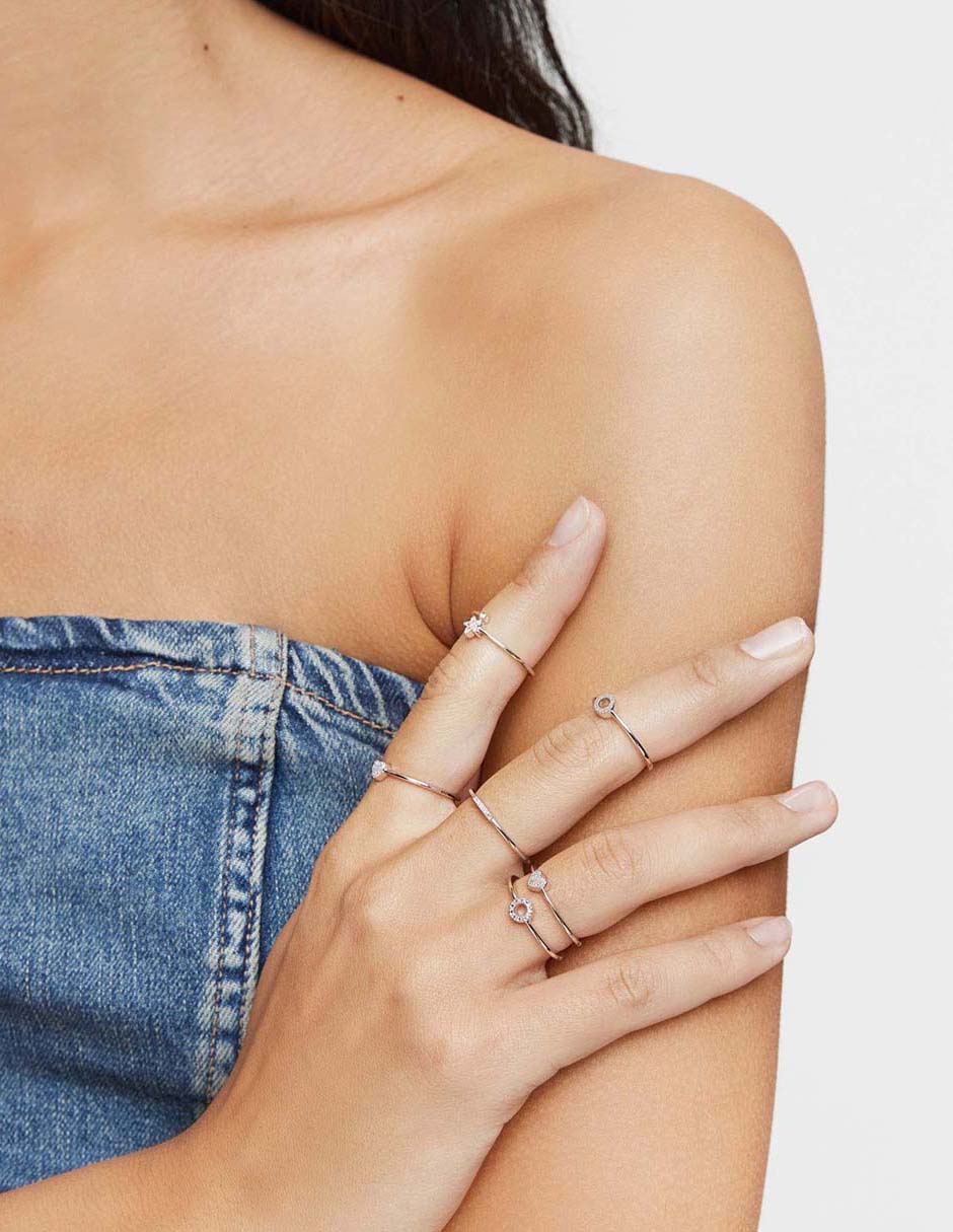 Anillo Grain 18 k de oro blanco diamante pavé 5